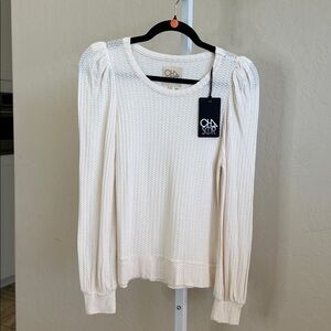 NWT Chaser small Ivory Waffle Knit Long Sleeve Top